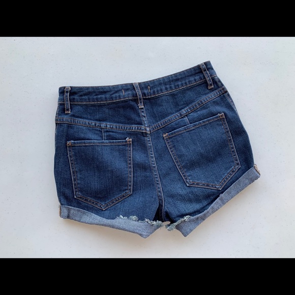Free People Retro Dark Denim Cuffed Jean Shorts - Picture 2 of 8